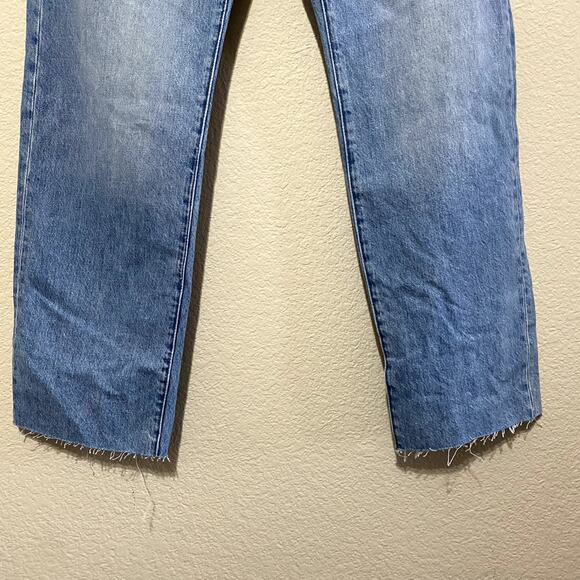 Madewell Jeans Women 27 Blue Curvy 90s Straight Revoir Wash Distressed Raw Hem - Picture 5 of 10